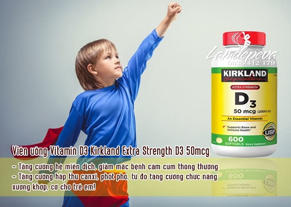 Viên uống Vitamin D3 Kirkland Extra Strength D3 50mcg 3